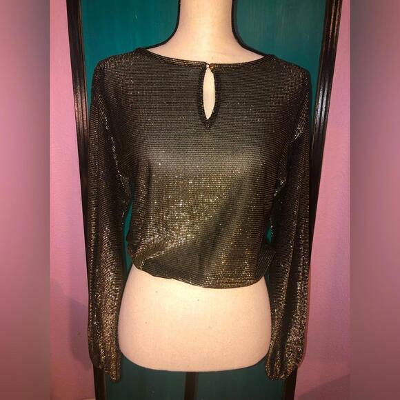 R&K Tops - Vintage Black and Gold Disco Blouse 🪩